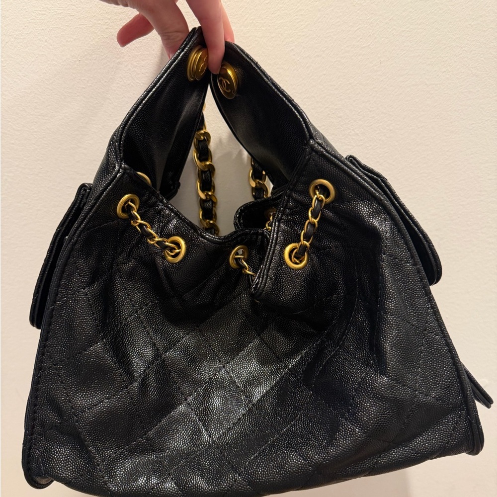 CHANEL 25 Small Black Quilted Leather Shoulder Bag with Gold Hardware and Chain - Picture 3 of 4